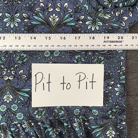 J.Jill Casual Top Ornate Floral Blue‎ Turquoise Boho 3/4 Sleeve Peplum Medium - Picture 10 of 13